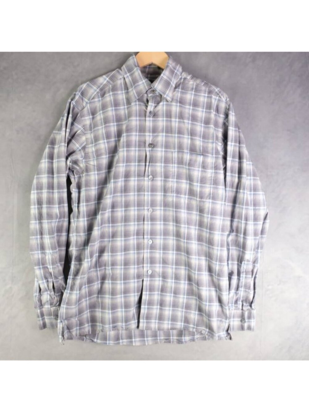 Ermenegildo Zegna Shirt Mens Medium Purple Blue Plaid Trofeo Cotton Casual